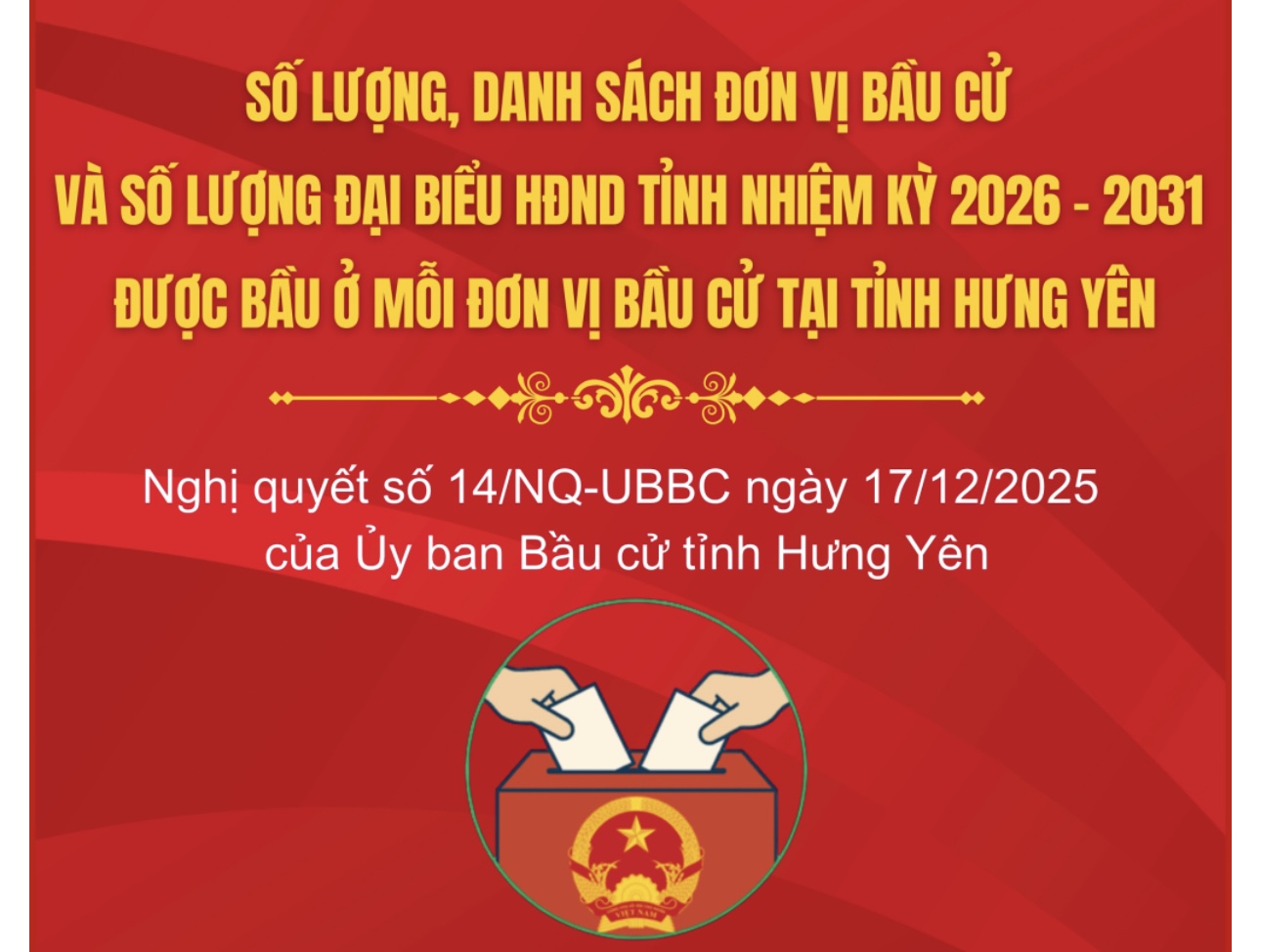 Hưng Yên có 17 đơn vị bầu cử với 85 đại biểu HĐND tỉnh được bầu trong nhiệm kỳ 2026-2031