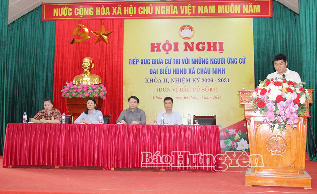 Xã Châu Ninh tổ chức hội nghị tiếp xúc giữa cử tri với những người ứng cử đại biểu HĐND xã nhiệm kỳ 2026-2031