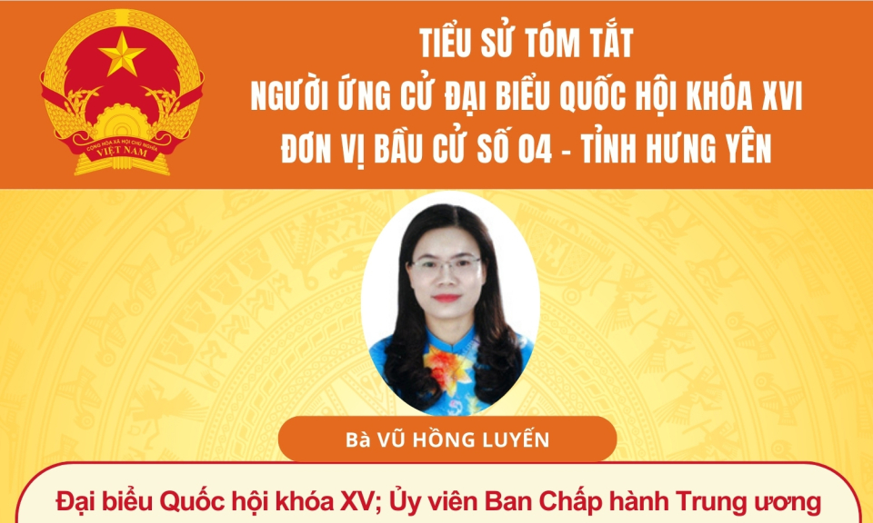 Tiểu sử và chương trình hành động của người ứng cử đại biểu Quốc hội khóa XVI: Bà Vũ Hồng Luyến