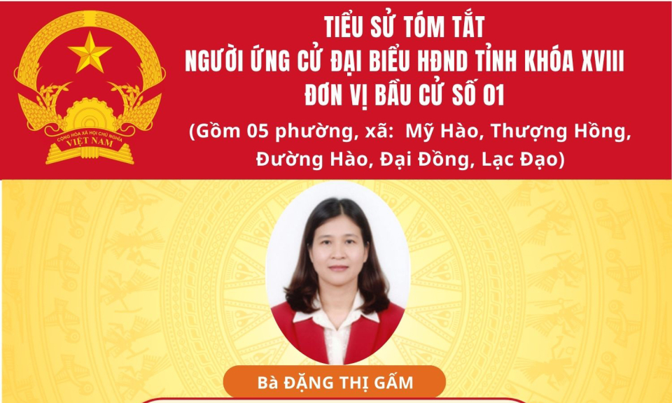 Tiểu sử và chương trình hành động của ứng cử viên đại biểu HĐND tỉnh khóa XVIII tại đơn vị bầu cử số 1: Bà Đặng Thị Gấm