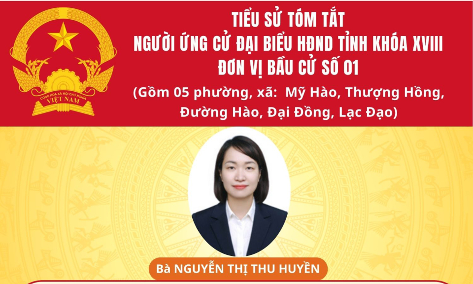 Tiểu sử và chương trình hành động của ứng cử viên đại biểu HĐND tỉnh khóa XVIII tại đơn vị bầu cử số 1: Bà Nguyễn Thị Thu Huyền