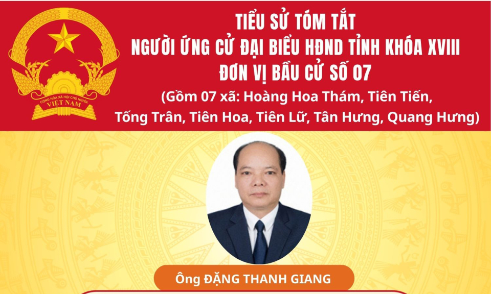 Tiểu sử và chương trình hành động của ứng cử viên đại biểu HĐND tỉnh khóa XVIII tại đơn vị bầu cử số 7: Ông Đặng Thanh Giang