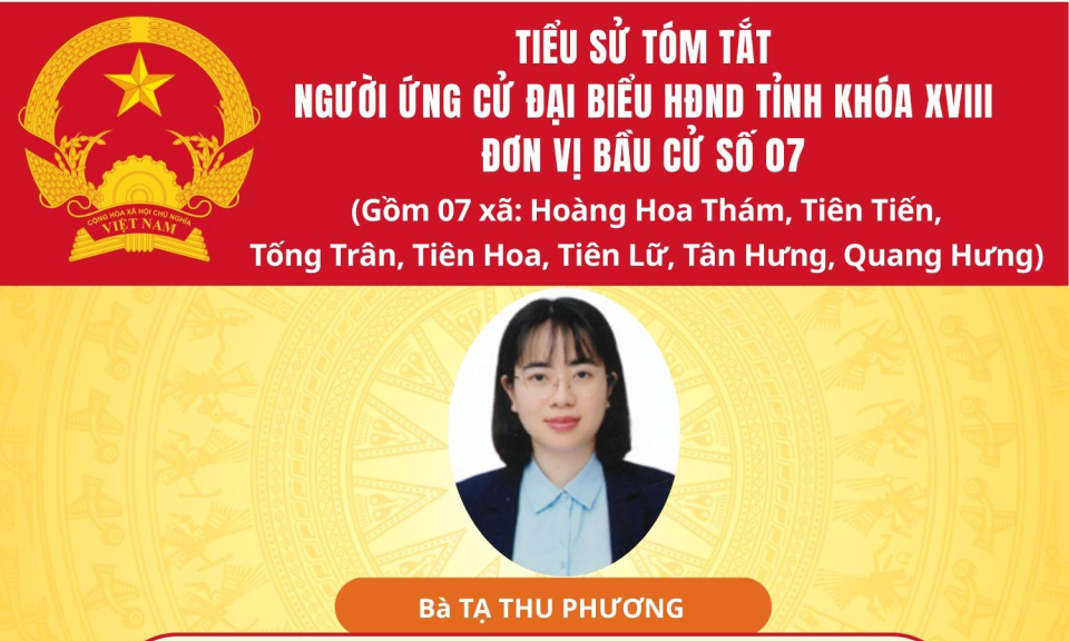 Tiểu sử và chương trình hành động của ứng cử viên đại biểu HĐND tỉnh khóa XVIII tại đơn vị bầu cử số 7: Bà Tạ Thu Phương
