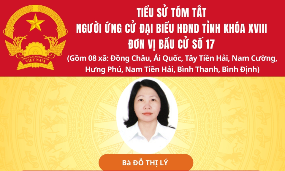Tiểu sử và chương trình hành động của ứng cử viên đại biểu HĐND tỉnh khóa XVIII tại đơn vị bầu cử số 17: Bà Đỗ Thị Lý