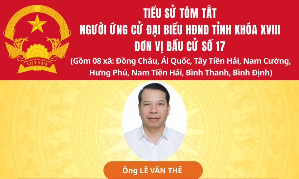 Tiểu sử và chương trình hành động của ứng cử viên đại biểu HĐND tỉnh khóa XVIII tại đơn vị bầu cử số 17: Ông Lê Văn Thế