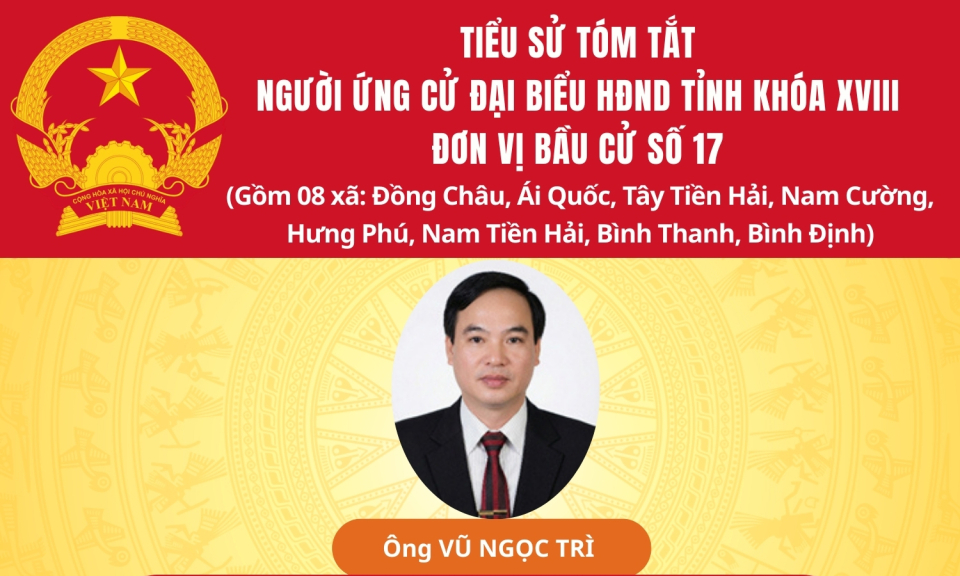 Tiểu sử và chương trình hành động của ứng cử viên đại biểu HĐND tỉnh khóa XVIII tại đơn vị bầu cử số 17: Ông Vũ Ngọc Trì