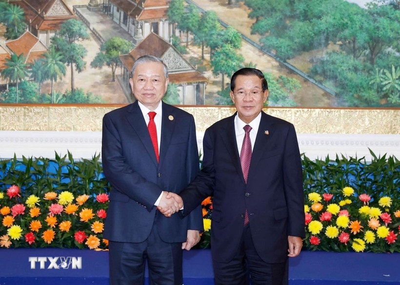 Tổng Bí thư Tô Lâm hội kiến Samdech Techo Hun Sen