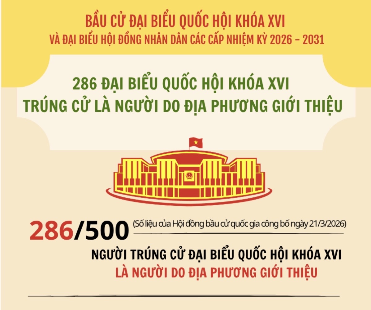 [Infographic] 286/500 đại biểu do địa phương giới thiệu trúng cử Quốc hội khóa XVI